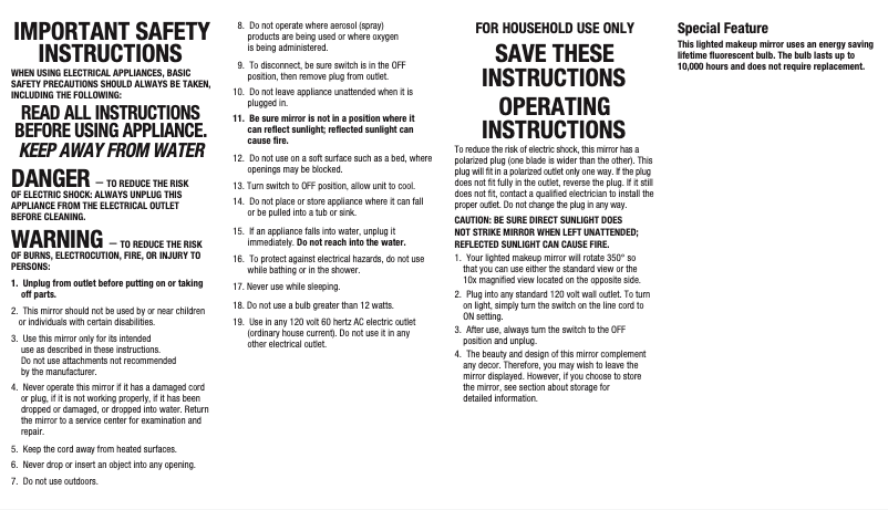 Page 1 de la notice Manuel utilisateur Conair BE116LED