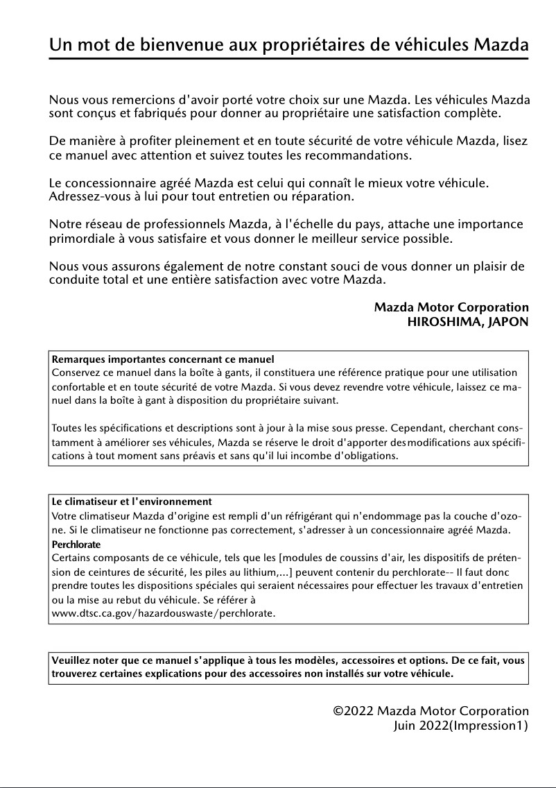 Page 1 de la notice Manuel utilisateur Mazda 3 Sport (2023)