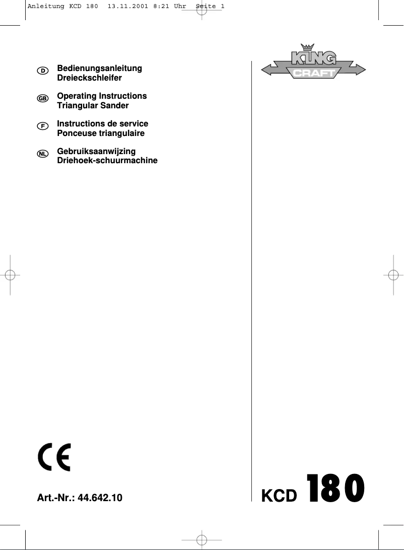 Page 1 de la notice Manuel utilisateur King Craft KCD 180
