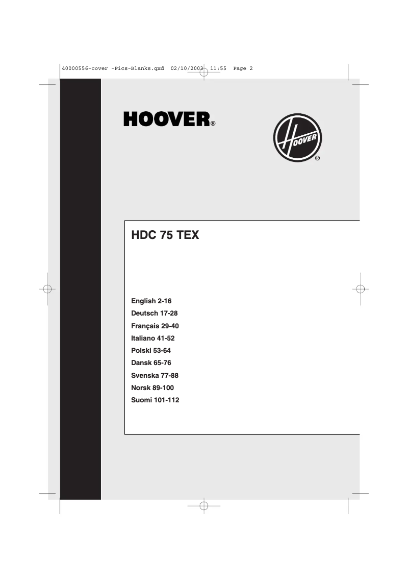 Page n°1 - Manuel utilisateur Hoover HDC 75 TEXSY