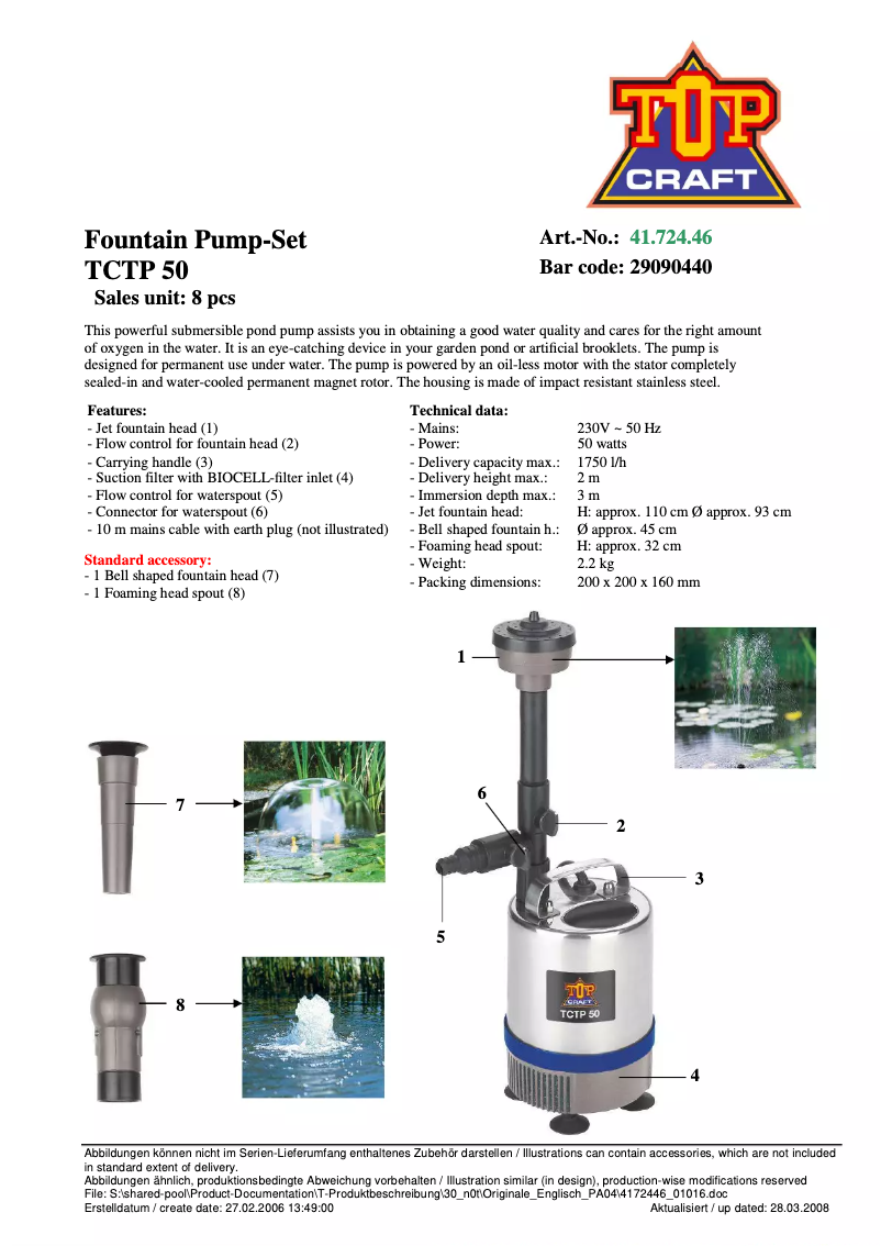 Page 1 de la notice Manuel utilisateur Topcraft TCTP 50