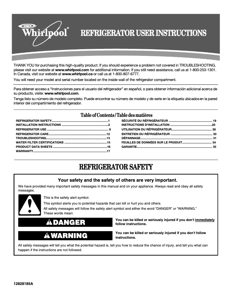 Page 1 de la notice Manuel utilisateur Whirlpool GI7FVCXXY