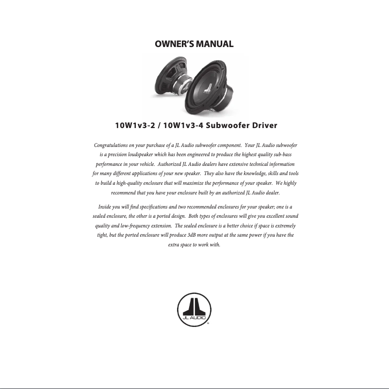Page 1 de la notice Manuel utilisateur JL Audio 10W1v3-4