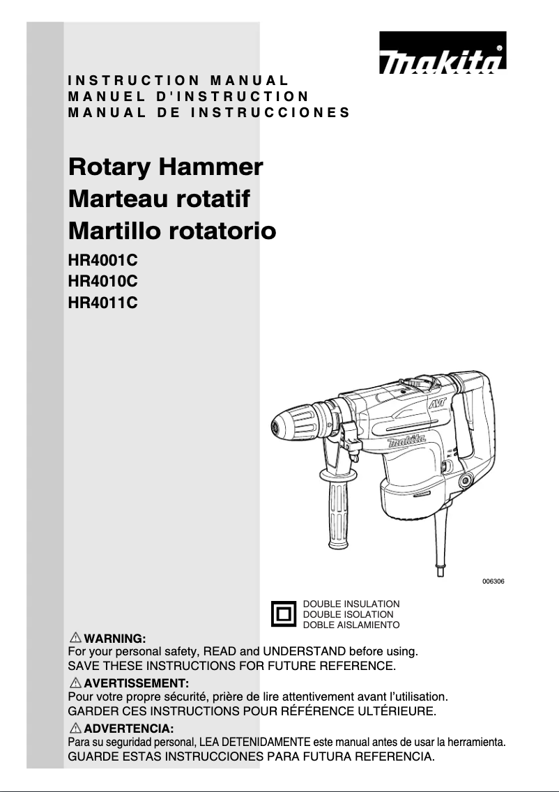 Page 1 de la notice Manuel d'utilisation et d'entretien Makita HR4001C