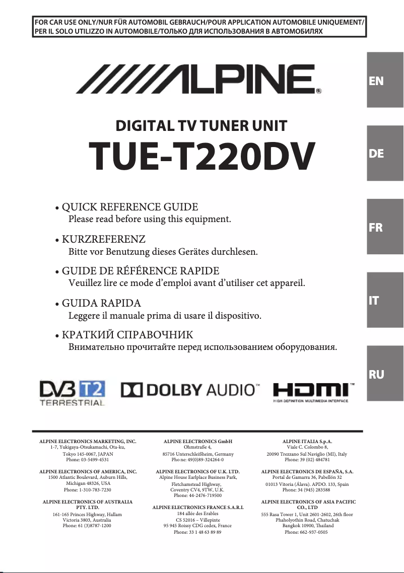 Image de la première page du manuel de l'appareil TUE-T220DV