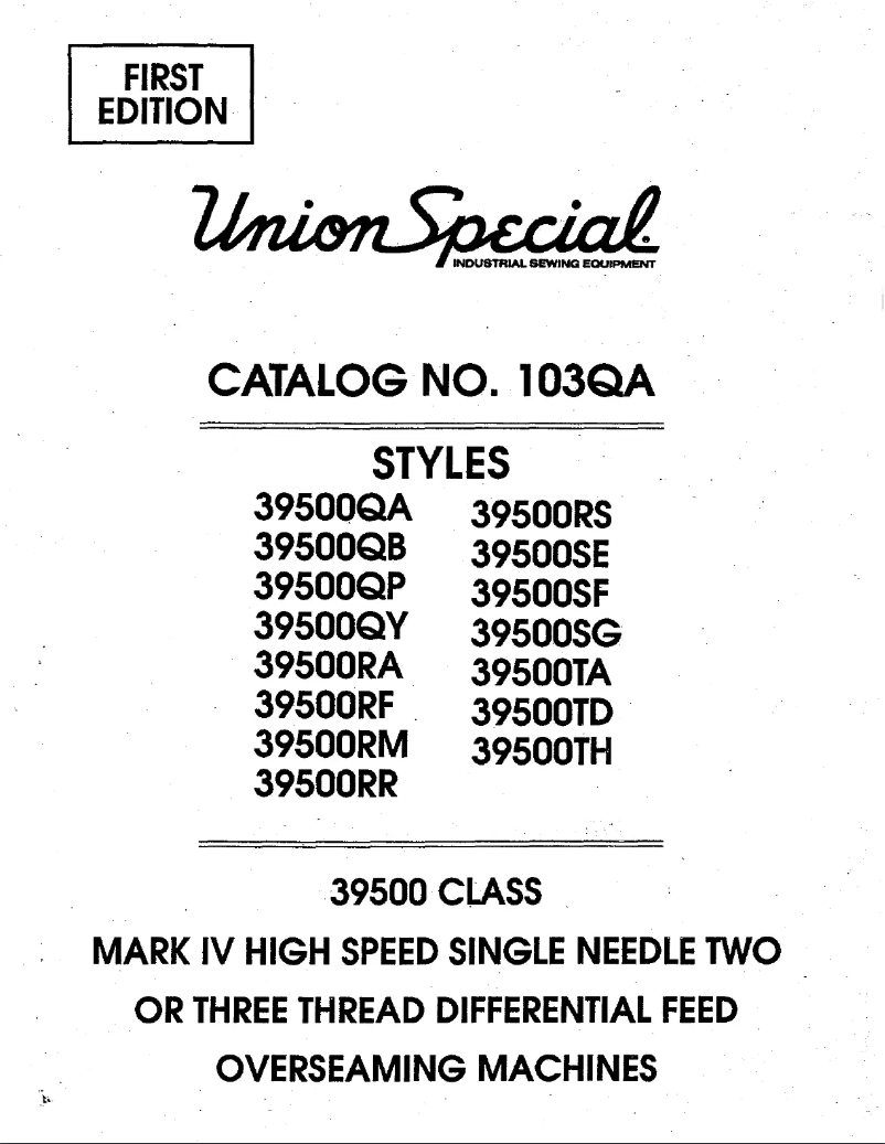 Page n°1 - Manuel utilisateur Union Special 39500SF