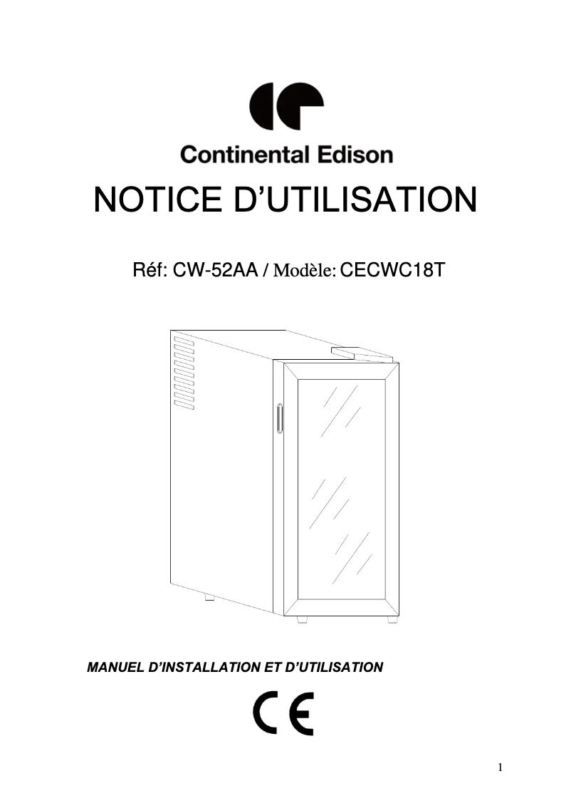 Page n°1 - Manuel utilisateur Continental Edison CECWC18T