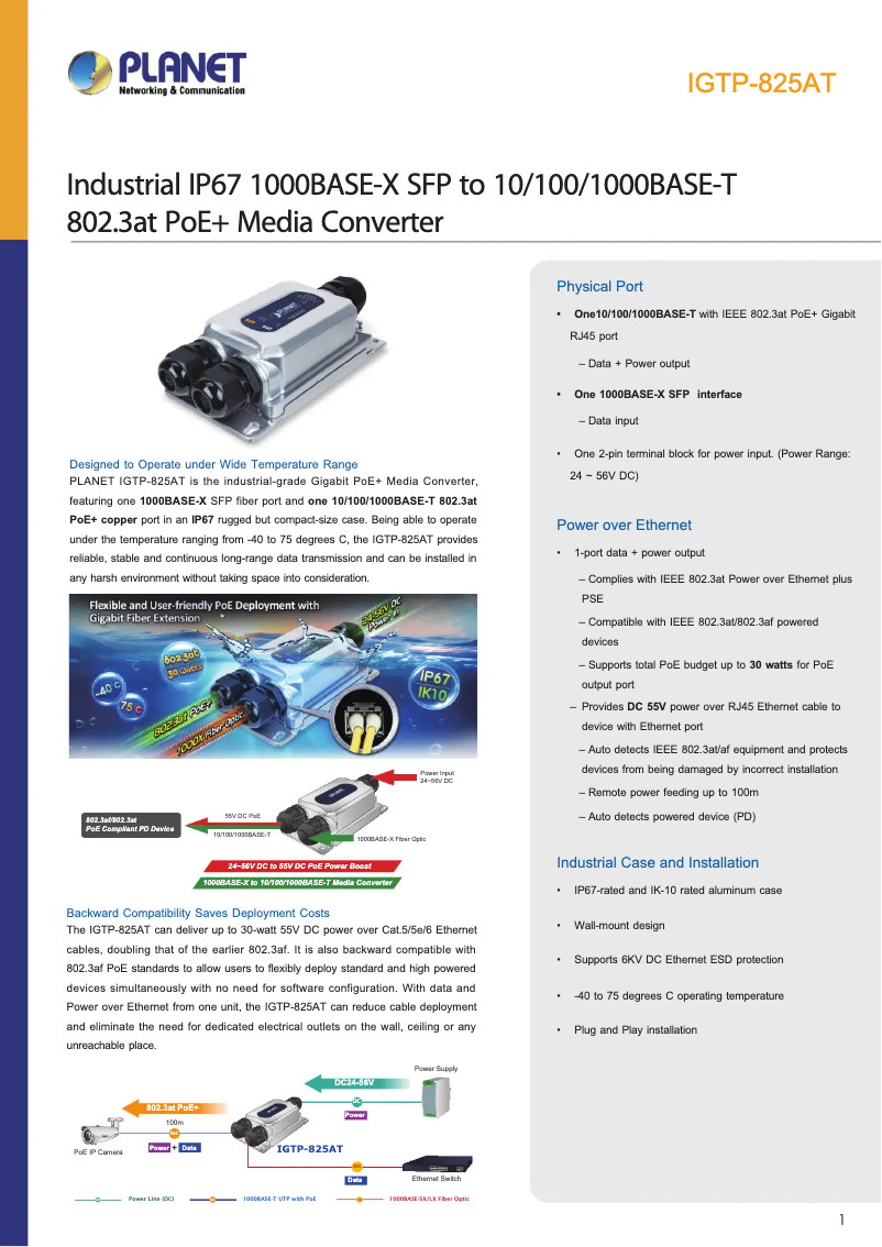Page 1 de la notice Fiche technique Planet IGTP-825AT