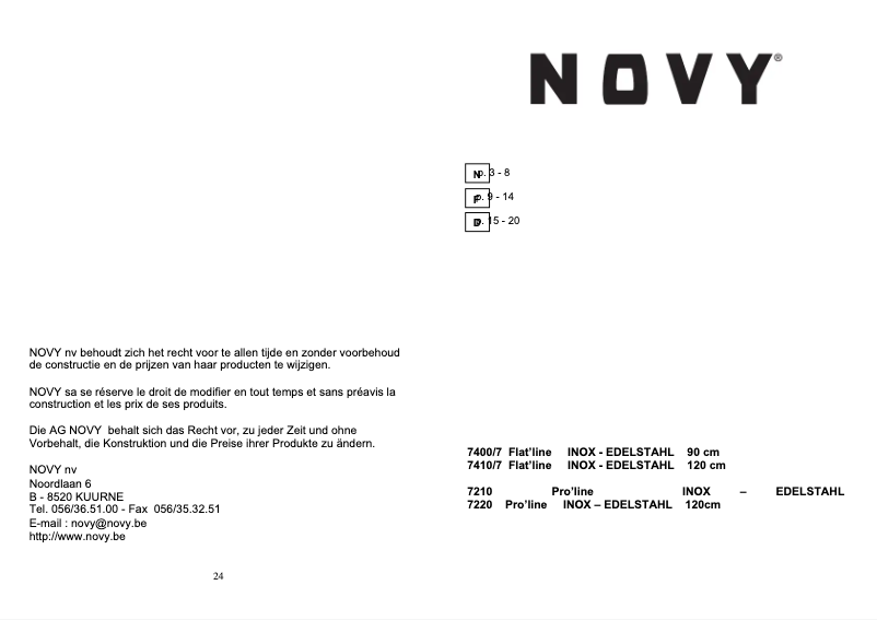 Page n°1 - Manuel utilisateur Novy Pro'line 7220