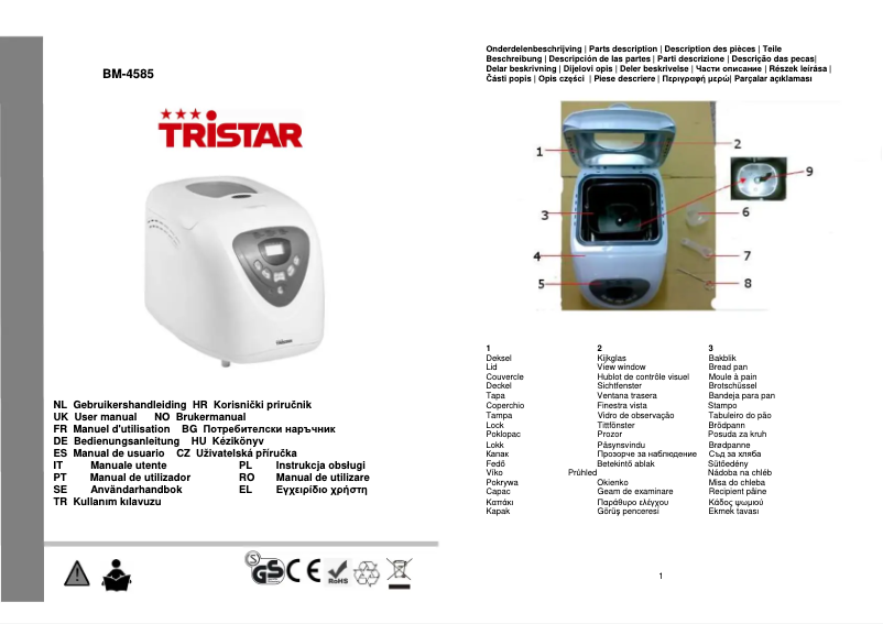 Page n°1 - Manuel utilisateur TriStar BM-4585