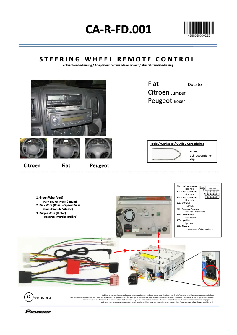 Page 1 de la notice Manuel utilisateur Pioneer CA-R-FD.001