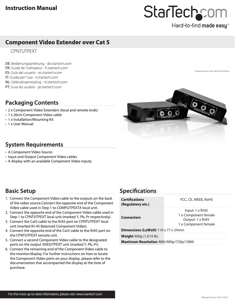 Page 1 de la notice Manuel utilisateur StarTech.com CPNTUTPEXT