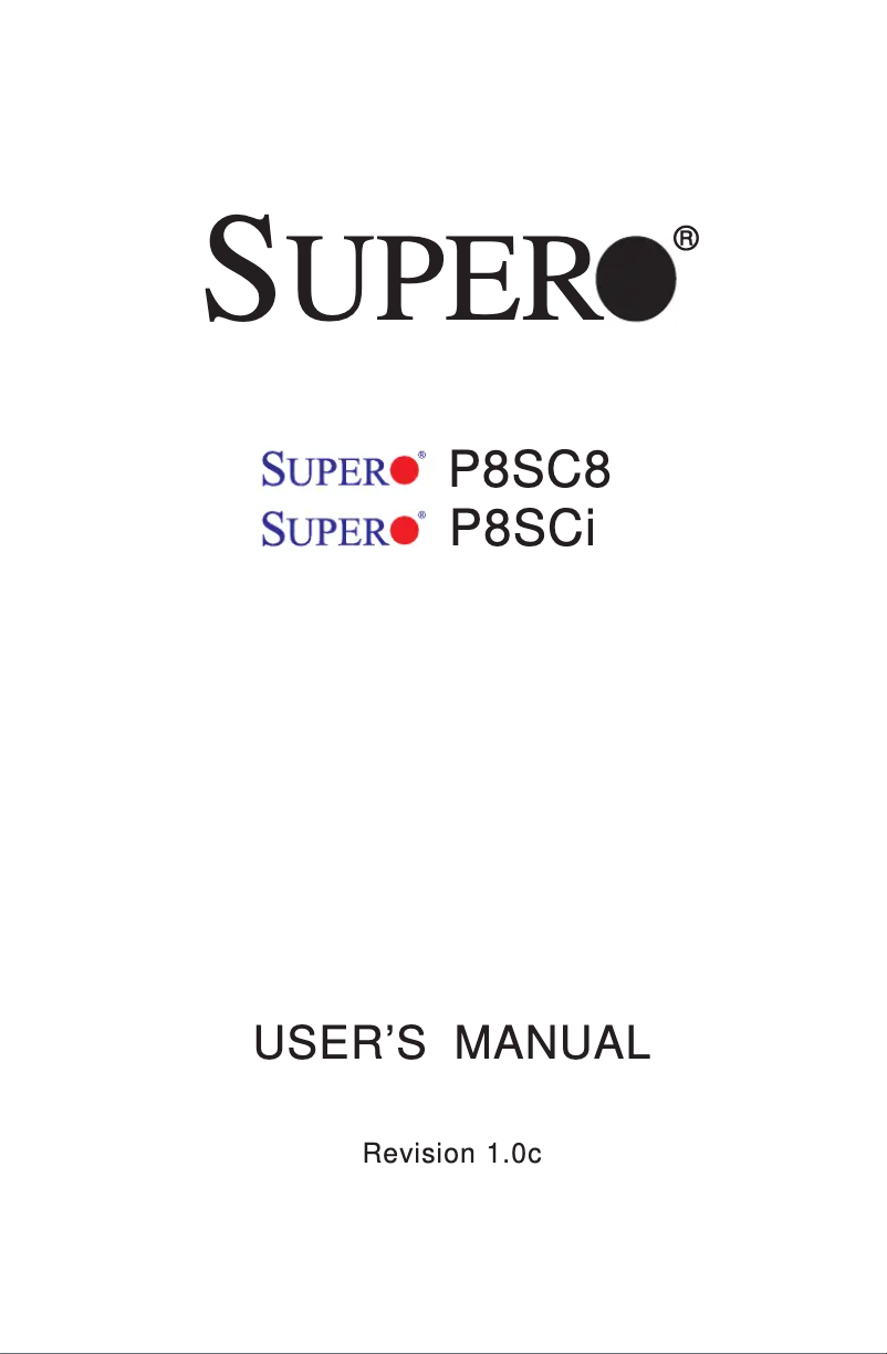 Page 1 de la notice Manuel utilisateur Supermicro P8SCi