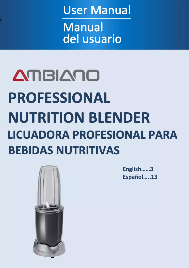 Image de la première page du manuel de l'appareil Professional Nutrition Blender GS158C