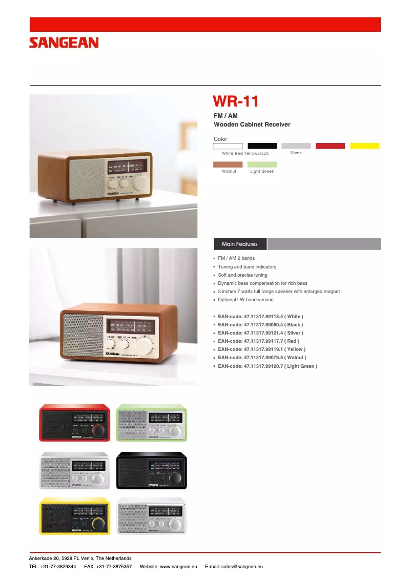 Página 1 del manual Ficha técnica Sangean WR-11
