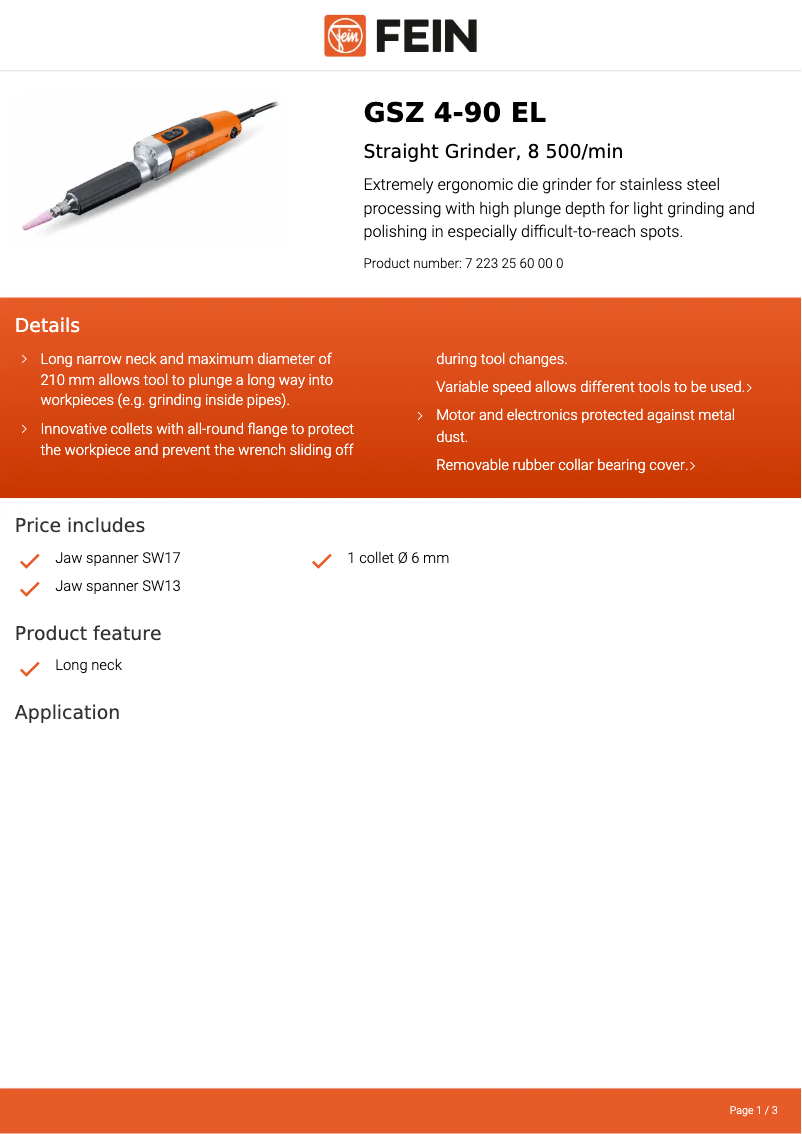 Page 1 de la notice Fiche technique Fein GSZ 4-90 EL