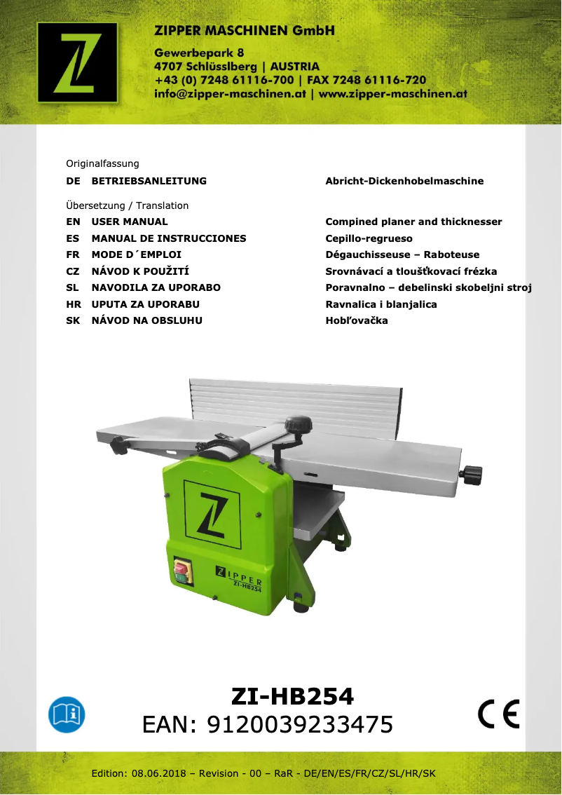 Page 1 de la notice Manuel utilisateur Zipper ZI-HB254