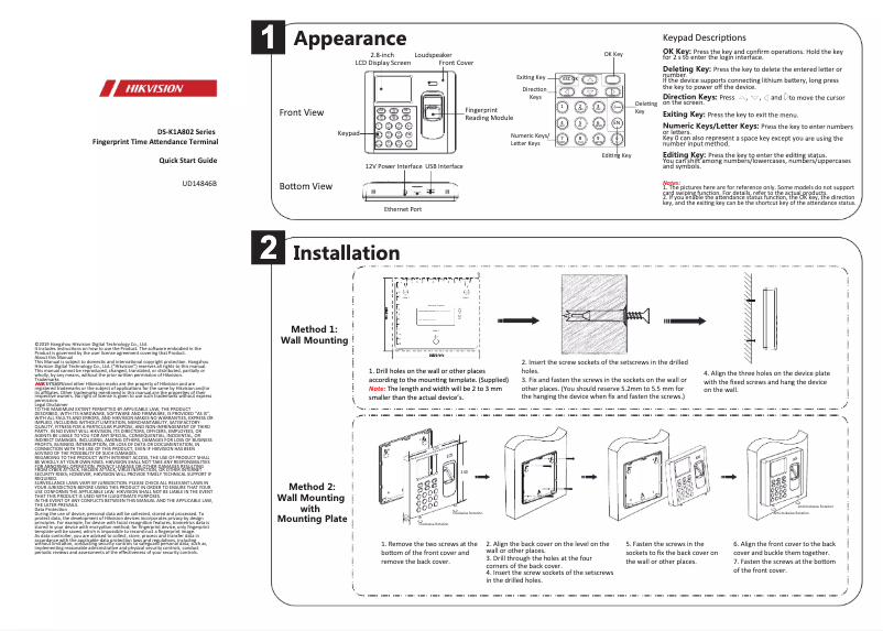 Image de la première page du manuel de l'appareil DS-K1A802EF-B