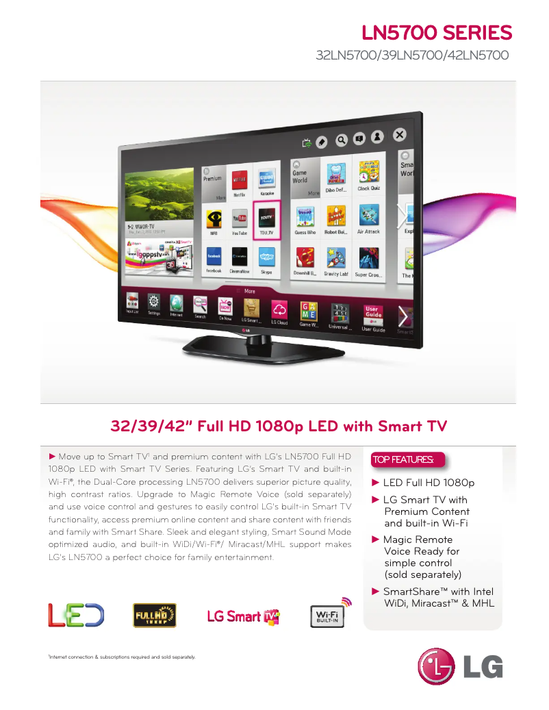 Página 1 del manual Ficha técnica LG 42LN5700