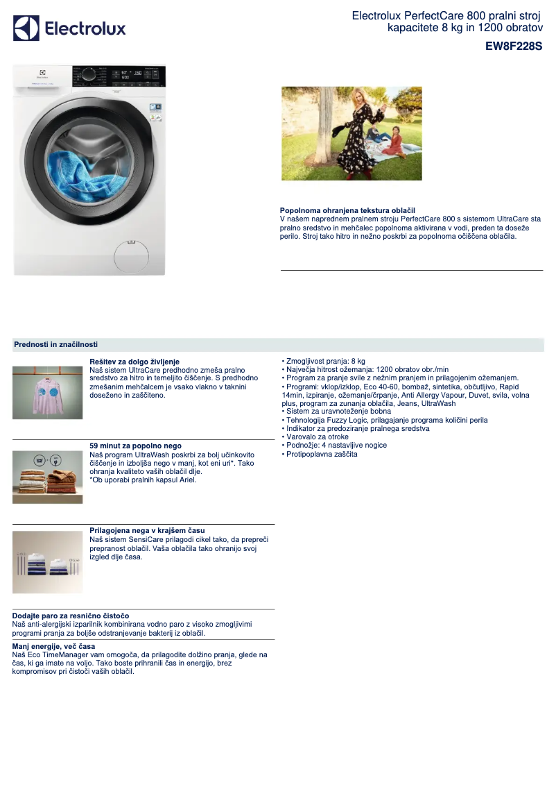 Page 1 de la notice Fiche technique Electrolux EW8F228S