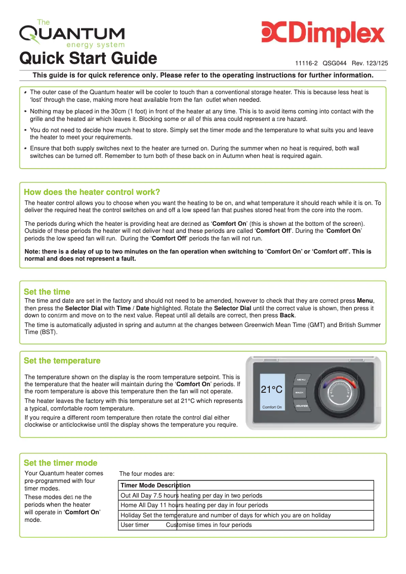 Page 1 de la notice Guide de démarrage rapide Dimplex QM100