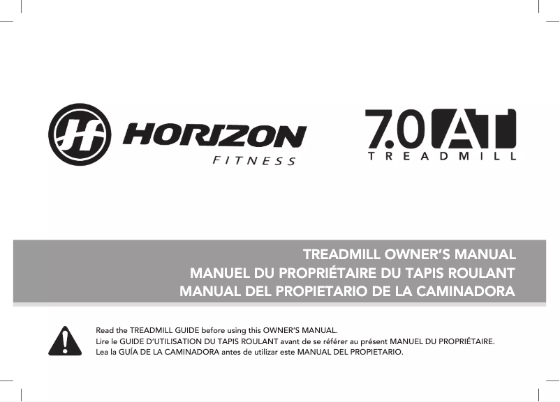 Page 1 de la notice Manuel utilisateur Horizon Fitness Studio 7.0 AT