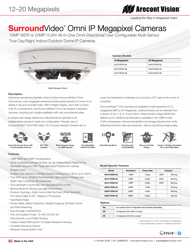 Page 1 de la notice Brochure Arecont Vision SurroundVideo Omni AV12176