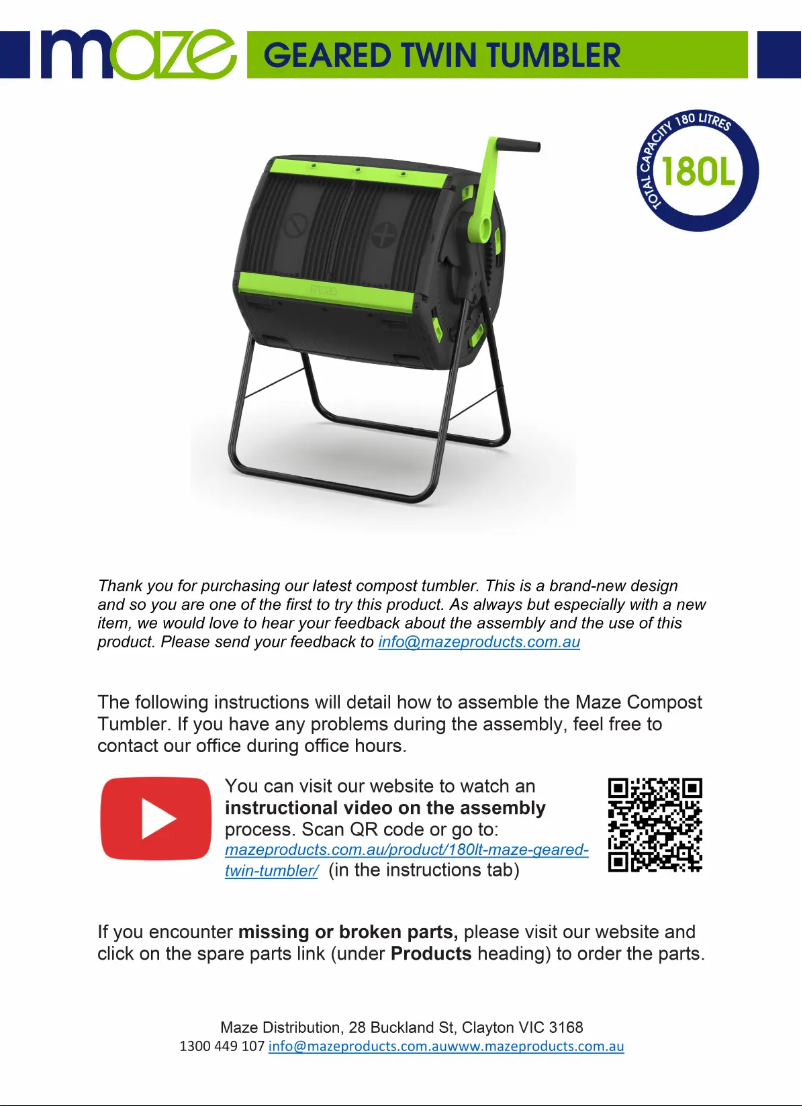 Page n°1 - Manuel utilisateur Maze Geared Twin Tumbler