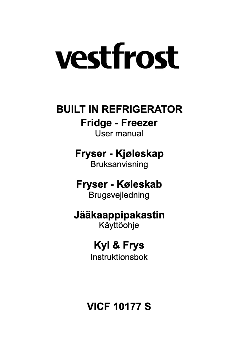 Page n°1 - Manuel utilisateur Vestfrost VICF 10177 S