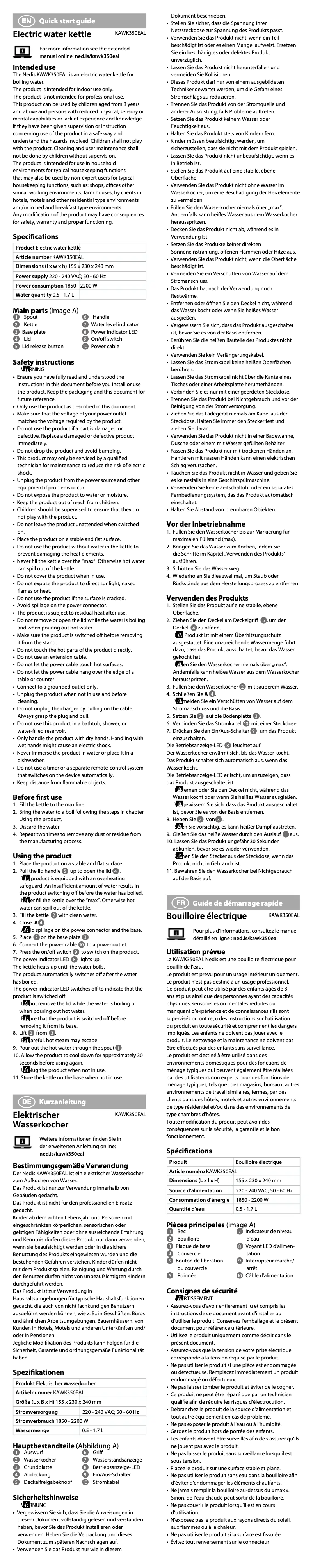 Page n°1 - Manuel utilisateur Nedis KAWK350EAL