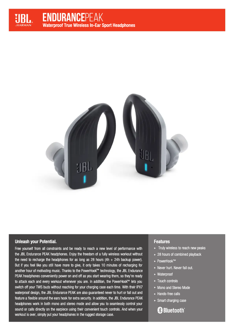 Page 1 de la notice Fiche technique JBL Endurance PEAK