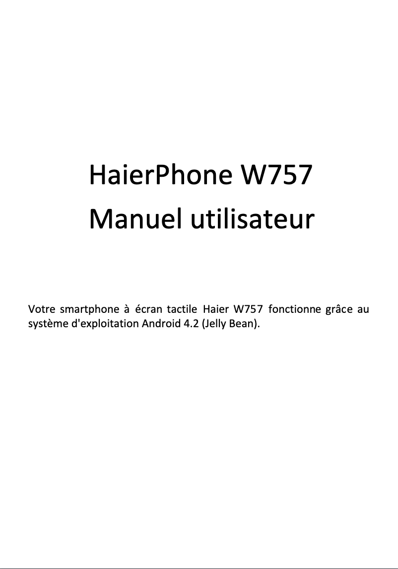 Page 1 de la notice Manuel utilisateur Haier W757
