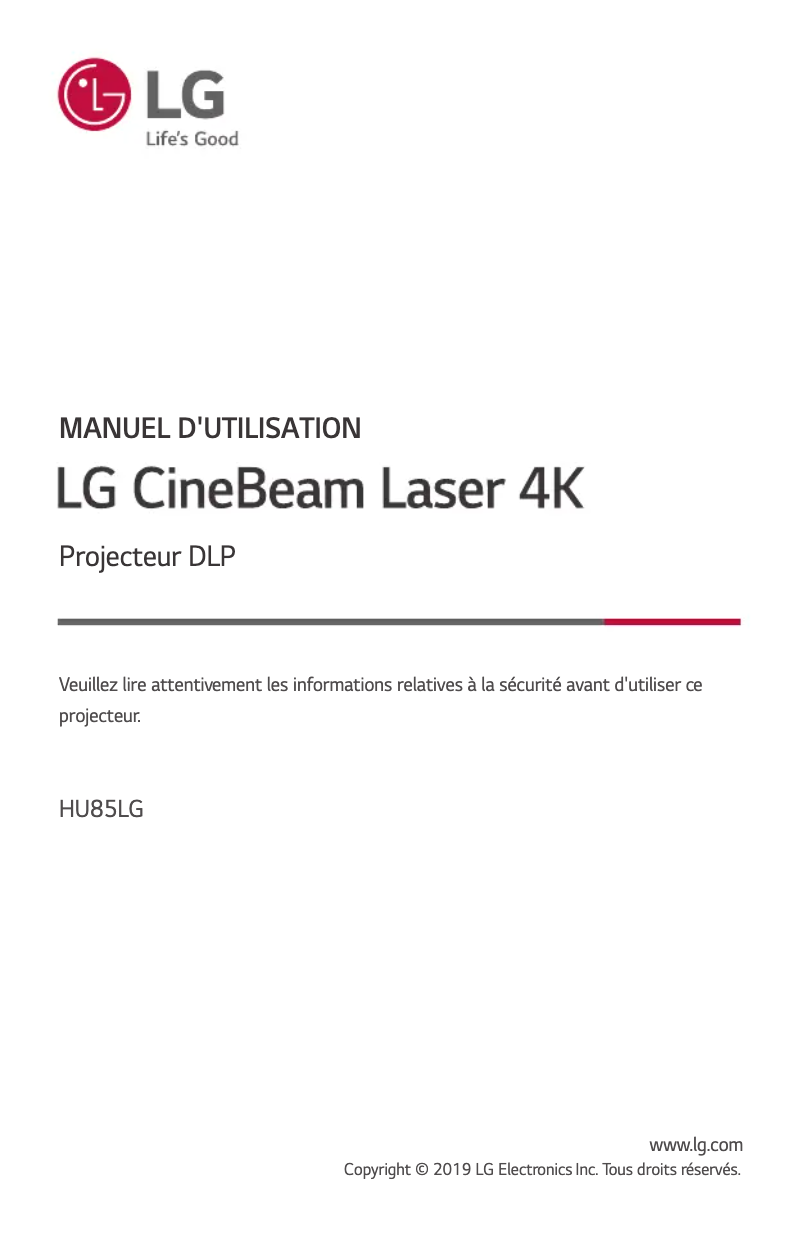 Image de la première page du manuel de l'appareil CineBeam HU85LG
