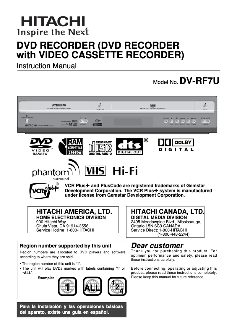 Page 1 de la notice Manuel utilisateur Hitachi DVRF7U