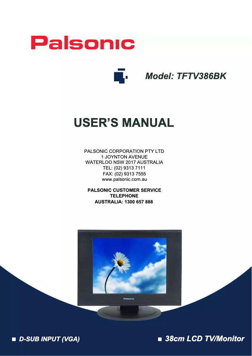 Page n°1 - Manuel utilisateur Palsonic TFTV386BK