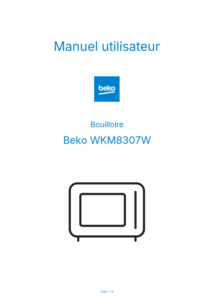 Page n°1 - Manuel utilisateur Beko WKM8307W