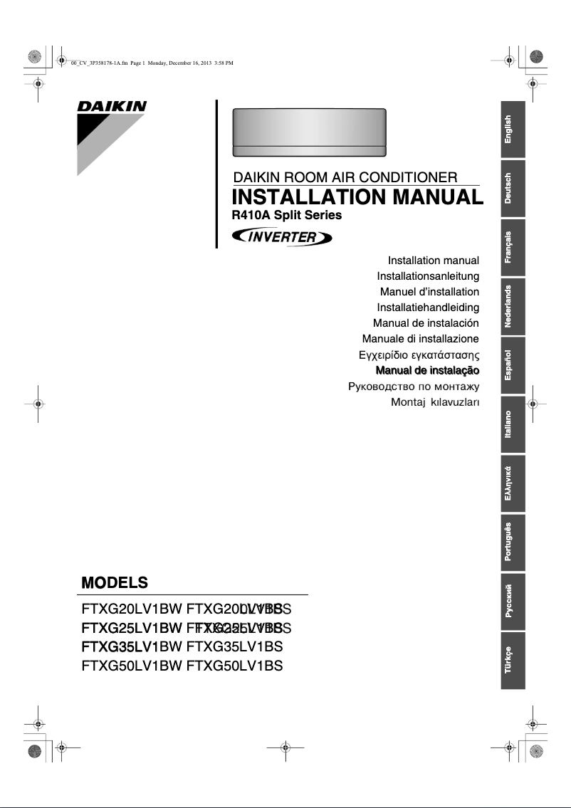 Image de la première page du manuel de l'appareil FTXG50LV1BW