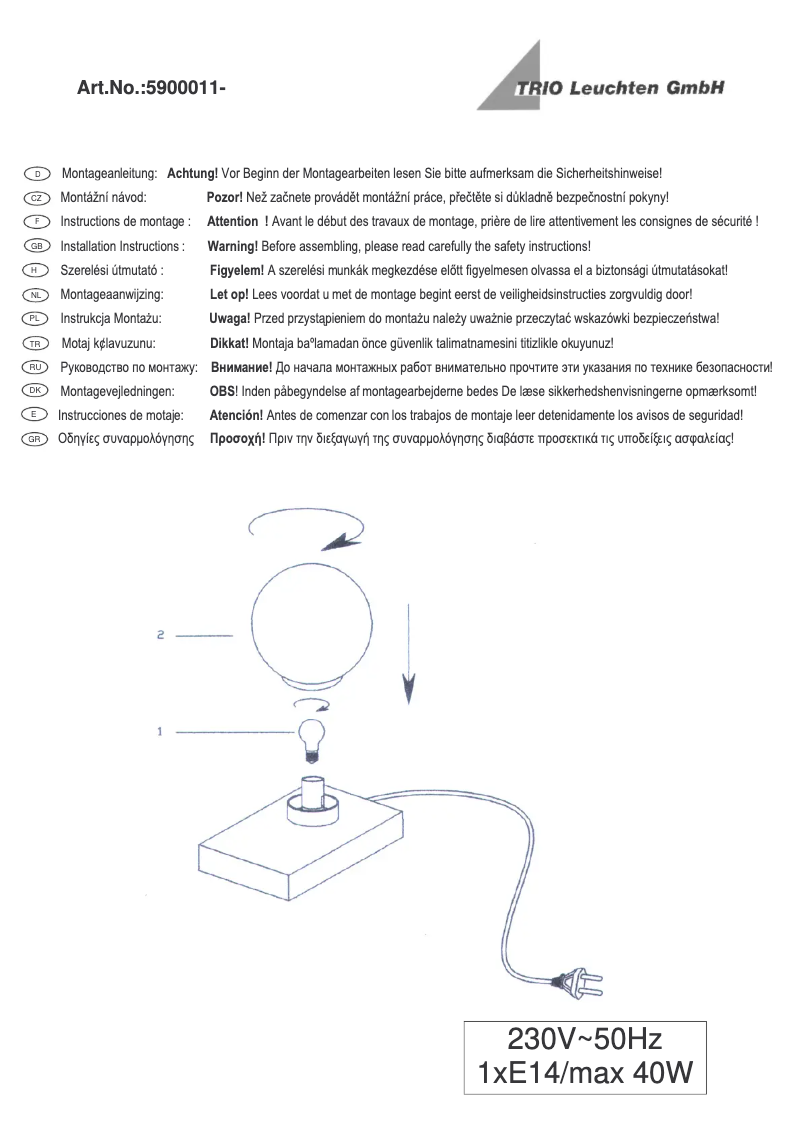 Page n°1 - Manuel utilisateur Trio Lighting Davi 5900011-04