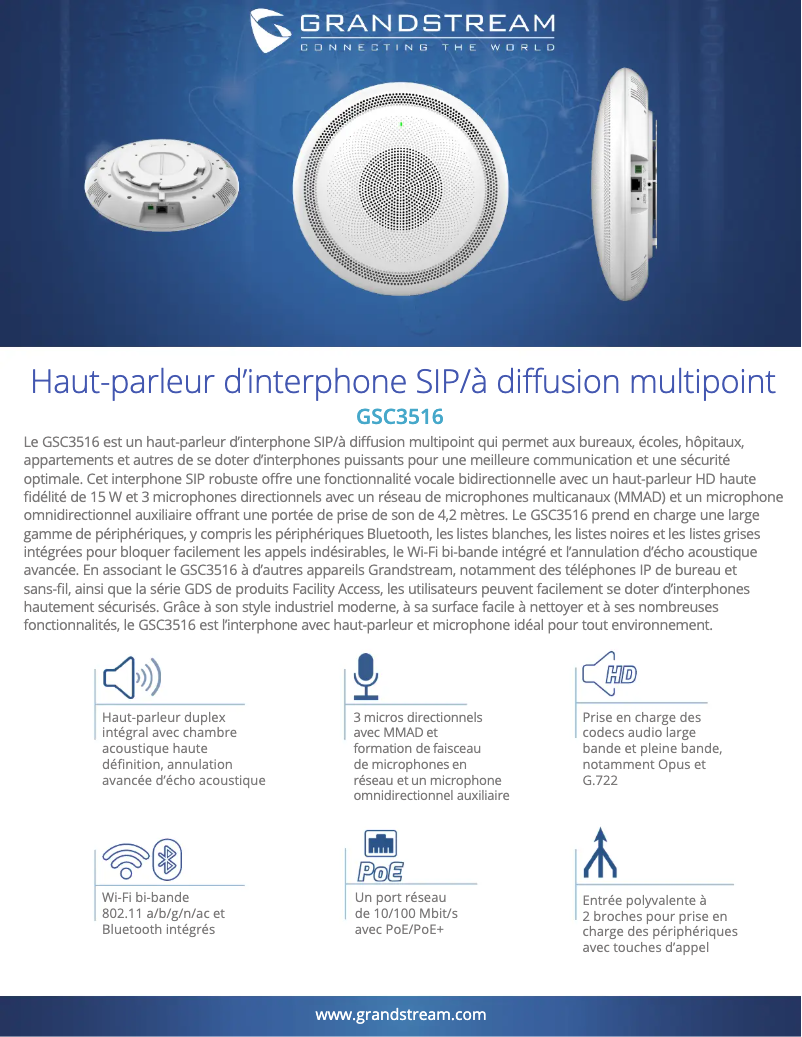 Page 1 de la notice Fiche technique Grandstream GSC3516