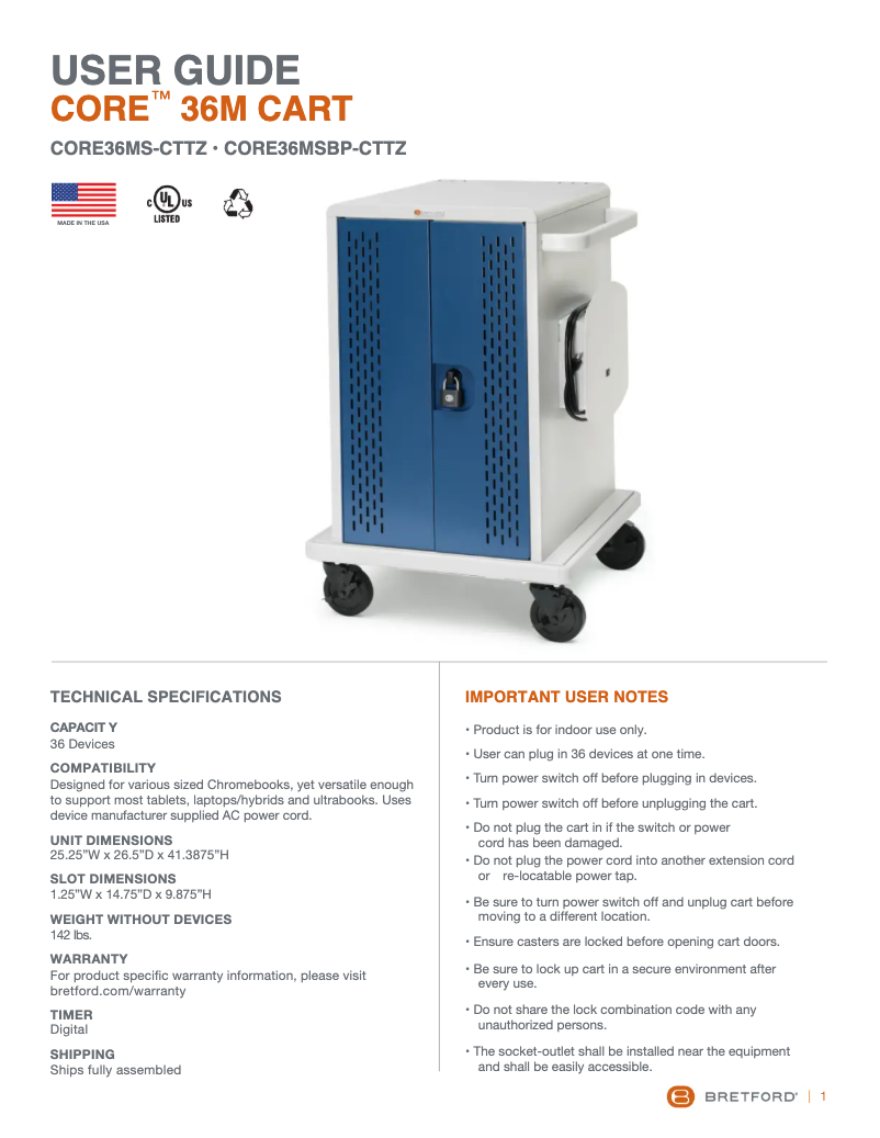 Page 1 de la notice Manuel utilisateur Bretford CORE24MSBP-90D