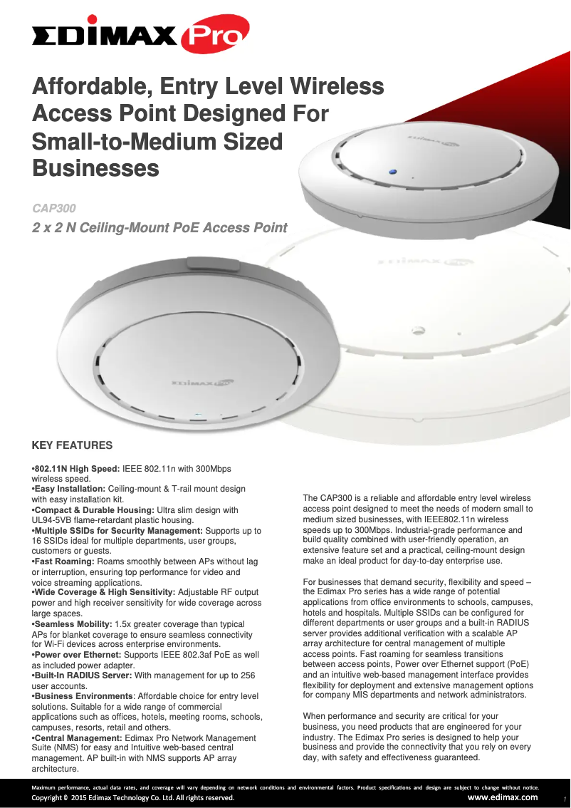 Page n°1 - Fiche technique Edimax CAP300