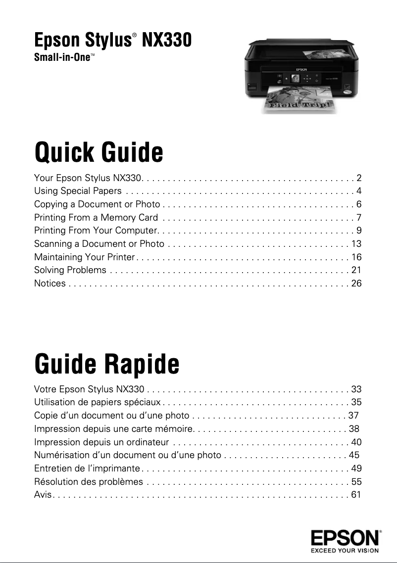 Page 1 de la notice Manuel utilisateur Epson Stylus NX330