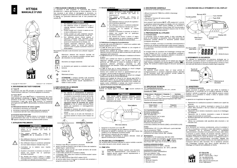 Page 1 de la notice Manuel utilisateur HT Instruments HT7004