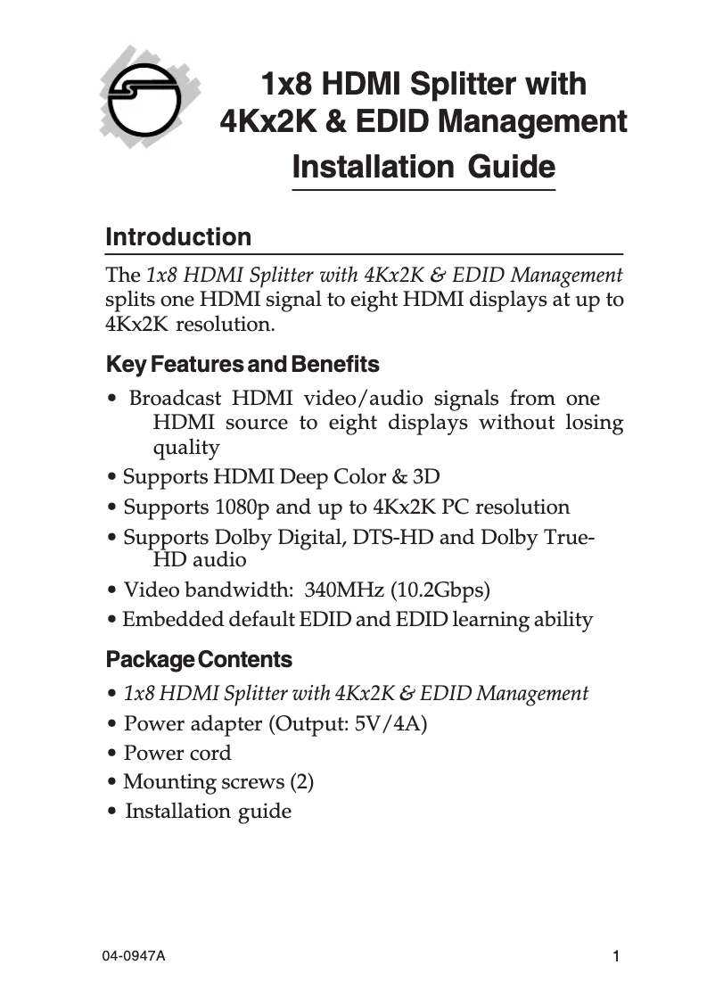 Page 1 de la notice Manuel utilisateur Siig CE-H22211-S2