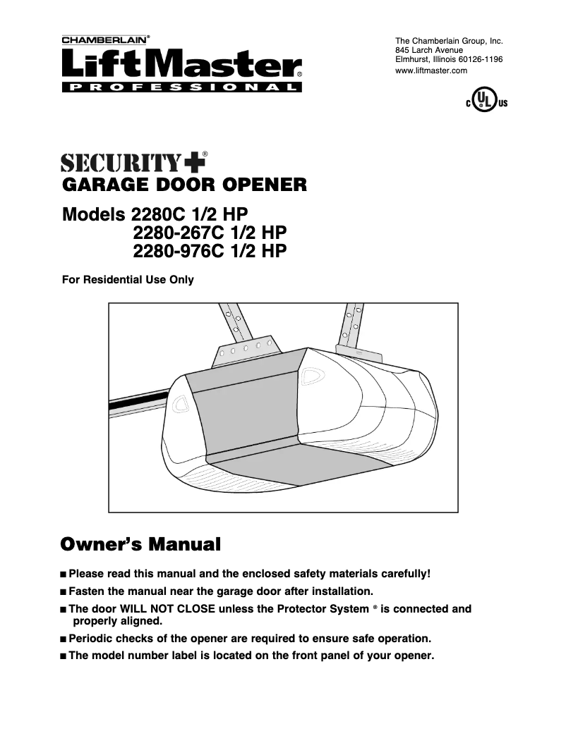 Page 1 de la notice Manuel utilisateur Chamberlain Liftmaster 2280-976C