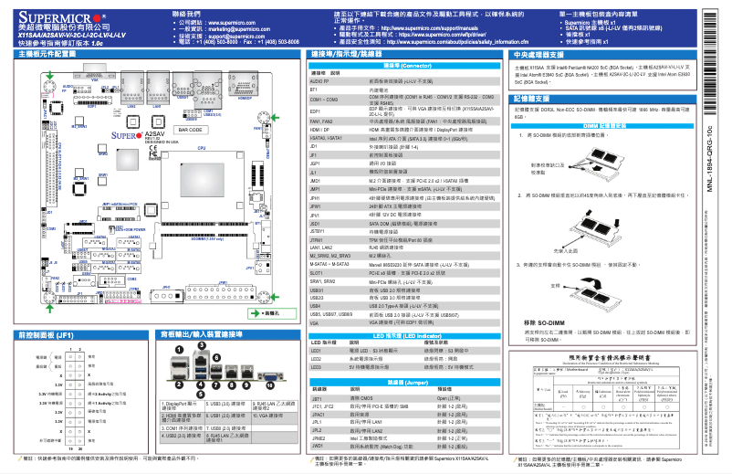 Page n°1 - Guide de démarrage rapide Supermicro X11SAA