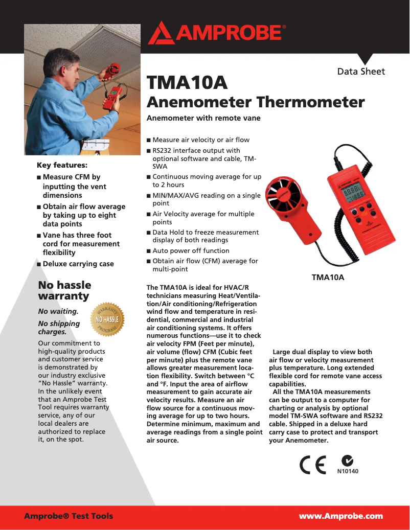 Page 1 de la notice Fiche technique Amprobe TMA10A