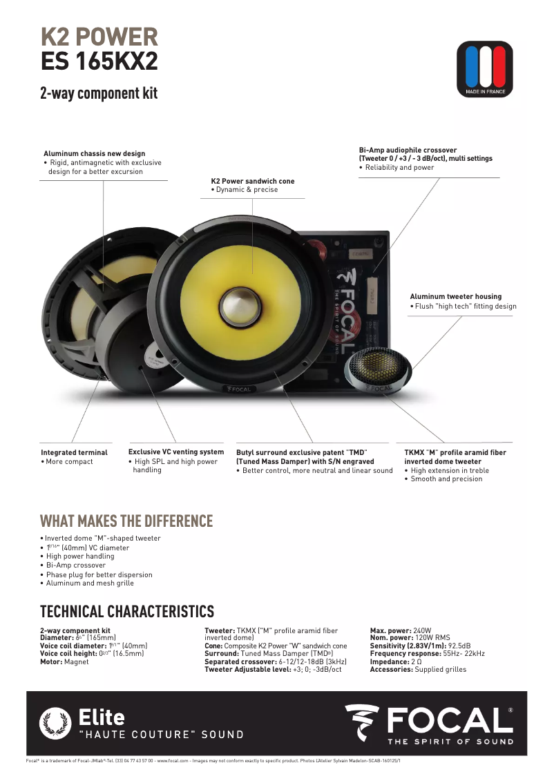 Page 1 de la notice Manuel utilisateur Focal K2 Power ES 165 KX2