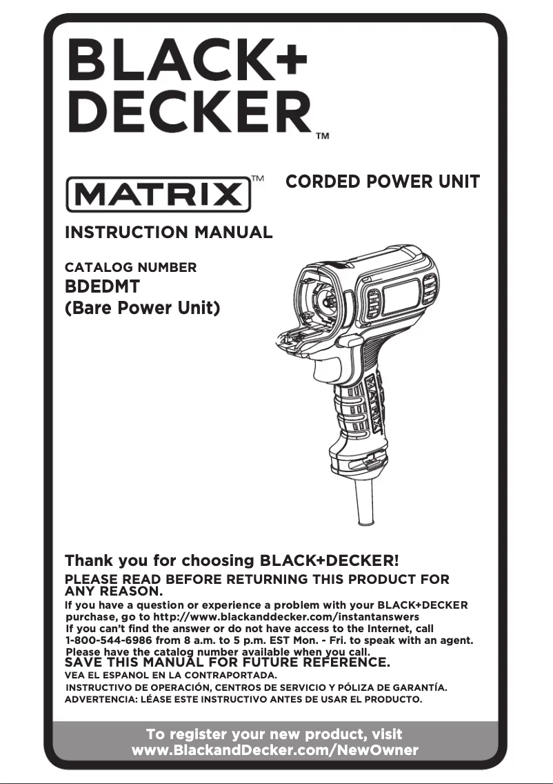 Page 1 de la notice Manuel utilisateur Black & Decker BDEDMT