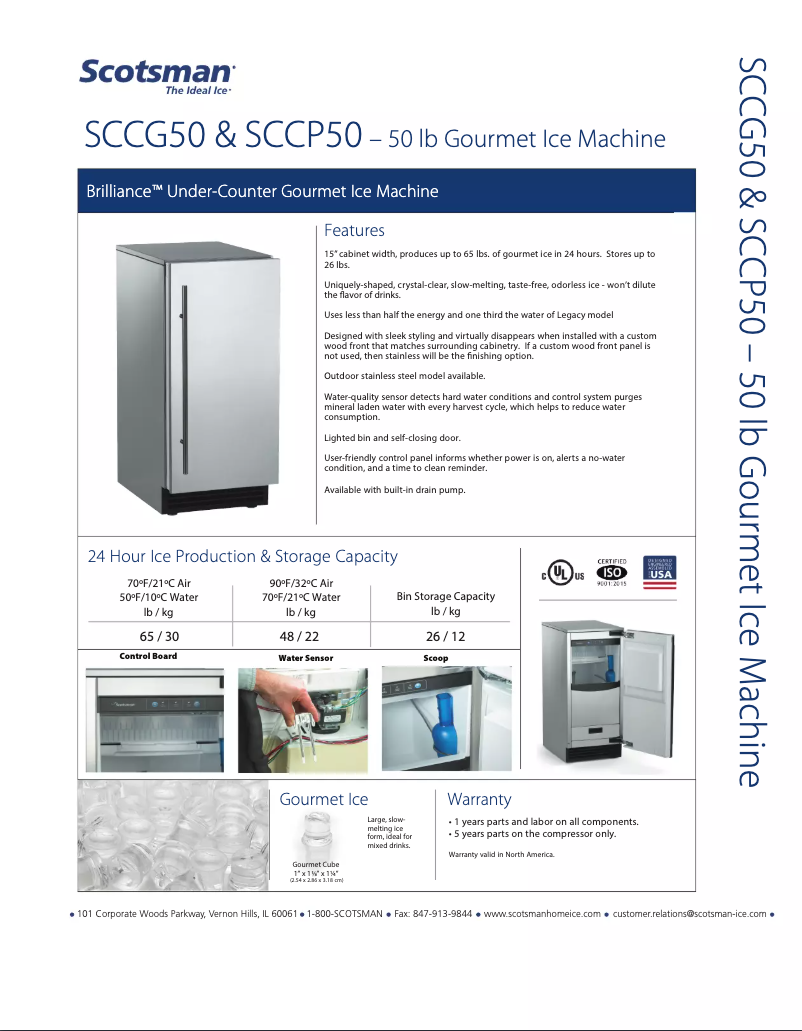 Page n°1 - Fiche technique Scotsman Brilliance SCCG50